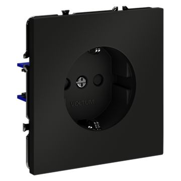 Розетка встраиваемая VOLTUM S70 с заземлением и защитными шторками, 16А, (черный матовый)