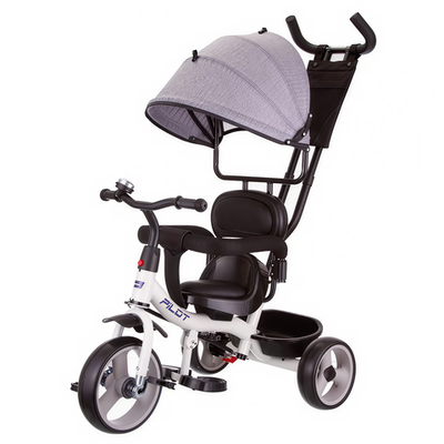 Детский велосипед PILOT PT1GR, трехколесный, с подножками, серый