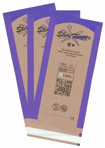 Крафт пакеты для стерилизации SteriTimer 75х150 мм, 100 шт, комбинированные прозрачные