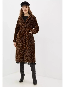 Шуба женская чебурашка тедди из шерсти мериноса, коричневый леопард, SilverFox