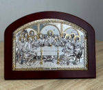 Тайная Вечеря, икона арочная с рамкой, лик метал, красное дерево 145х195