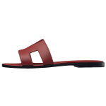 Hermes Oran calfskin comfortable all-match one-word slippers women's wine red, H202230Z D4