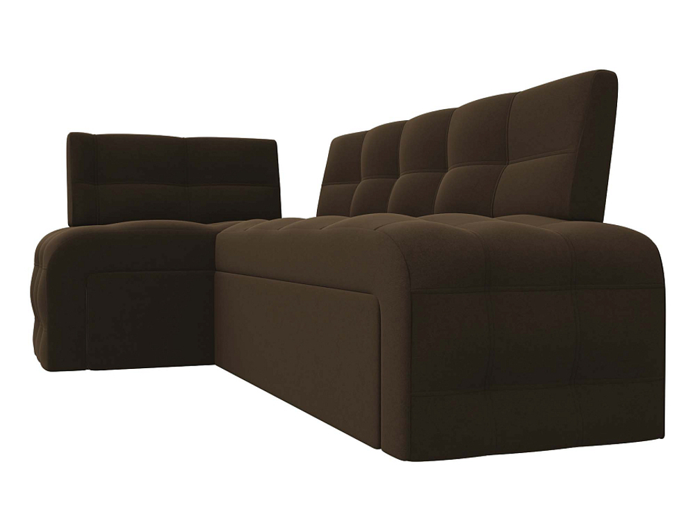 Диван кухонный угловой Люксор левый угол, Коричневый, Микровельвет, 28603L
