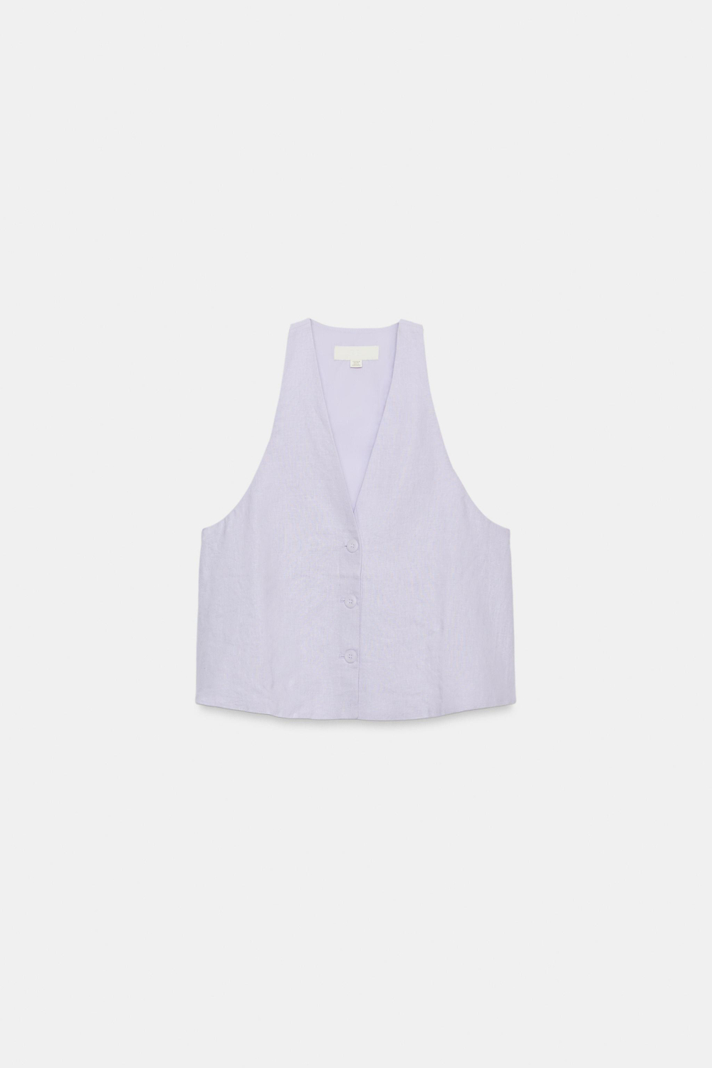 ZARA ЖИЛЕТ С ПУГОВИЦАМИ ИЗ ЛЬНА, СИРЕНЕВЫЙ