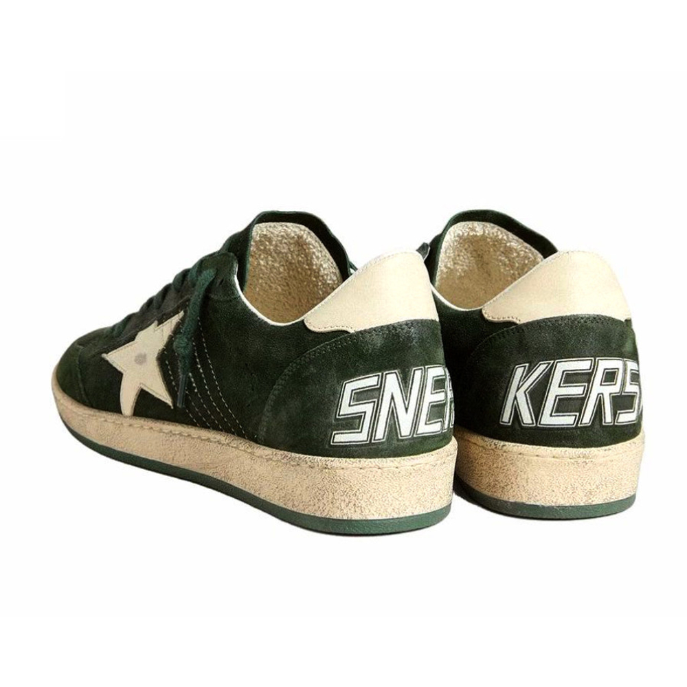 Женские кеды Golden Goose Ball Star Green suede with White leather star and White heel tab