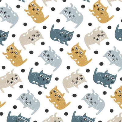 Купить детские ткани Кошки и котята в скандинавском стиле. Buy baby fabric cats scandinavian style.