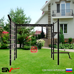 Уличная шведская стенка Sv Sport рукоход с комплектом турник прямой 2шт У5587 (Брусья/Скамья/Со спинкой/Кронш бокс/Сетка)