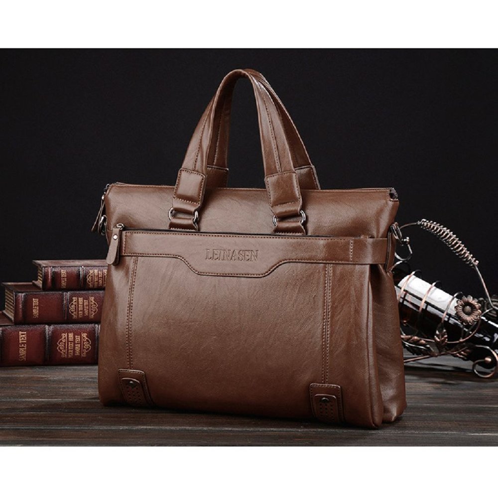 Сумка мужская для ноутбука через плечо, коричневая (15036-4)