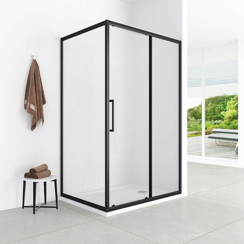Душевое ограждение Loranto 120x90x190 раздвижная дверь, универсальная, прозрачное стекло 6 мм, профиль черный матовый (CS-AB02B-129)