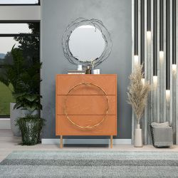 Комод Арт Колор leaves Стайл Голд с 3 ящиками Томленый оранжевый