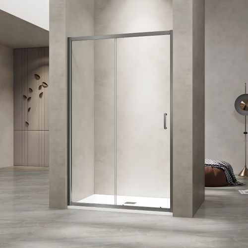 Душевая раздвижная дверь-купе в нишу PA-114Gr профиль серый (Прозрачное, 1600)
