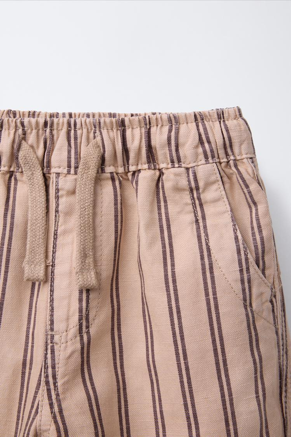 ZARA БРЮКИ СВОБОДНОГО КРОЯ ИЗ ТВИЛА В ПОЛОСКУ, СЕРО-КОРИЧНЕВЫЙ