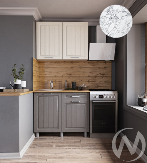 Кухня Лаура 1.0м (корпус белый/клен кремовый; клен серый) 38мм мрамор итальянский