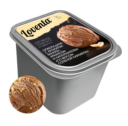 Мороженое сливочное "LOVENTA" Шоколадное с арахисом и соленой карамелью 1кг. кювет Морозпродукт