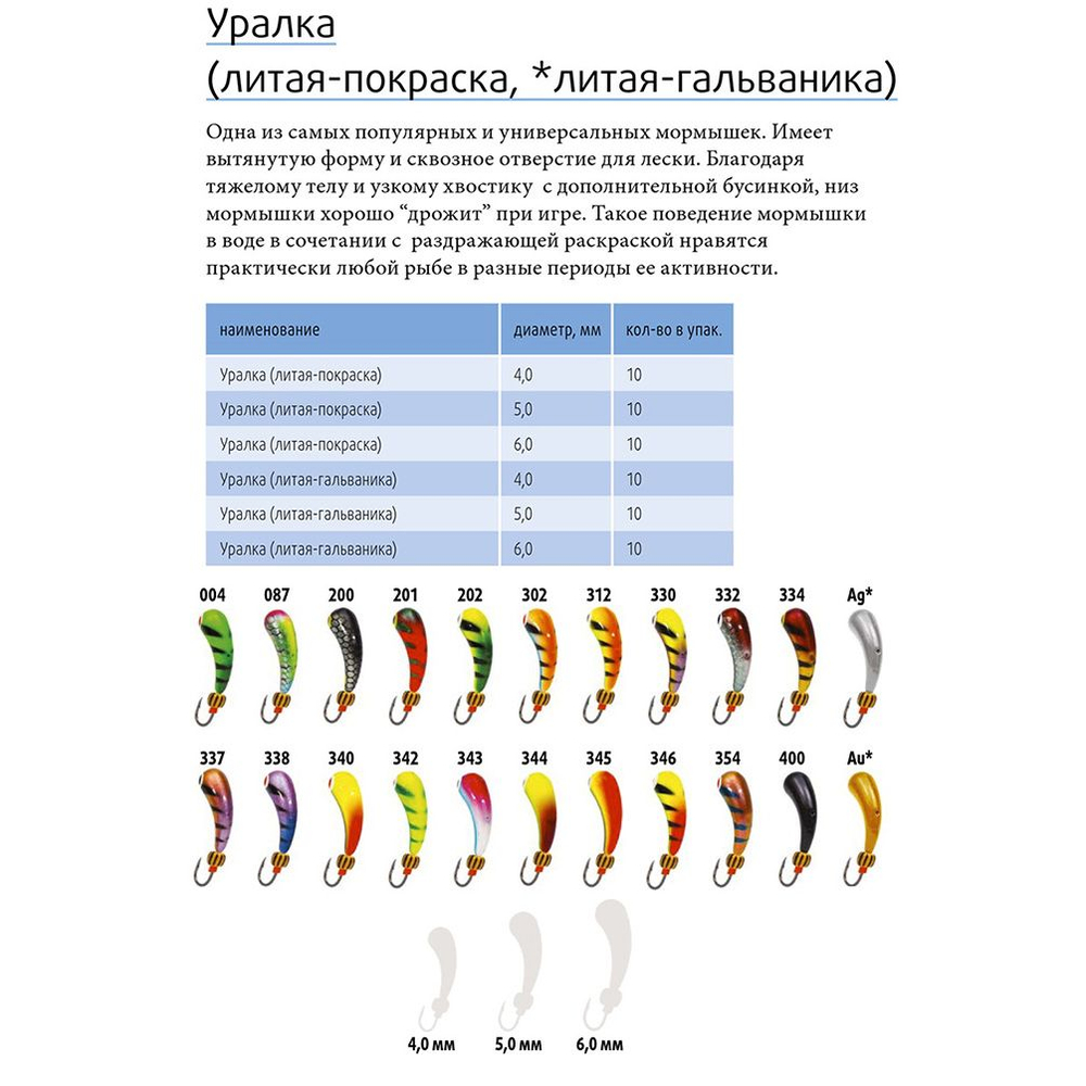 Мормышка LumiCom УРАЛКА (литая-покраска), 6,0мм, #340, 10 штук в упаковке