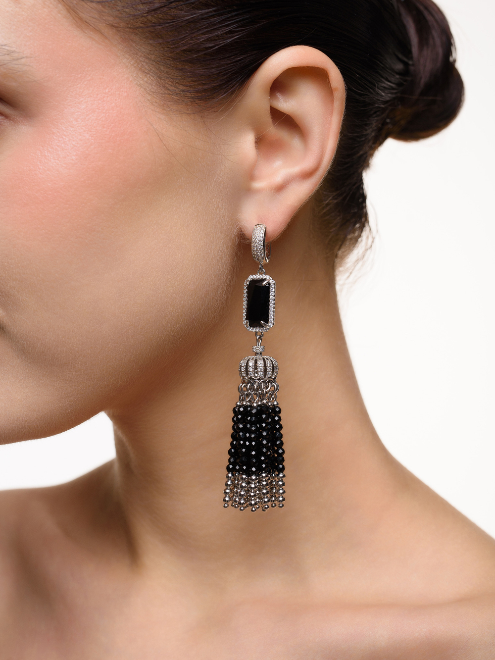 Серьги "Queen" из черного агата и шпинели Silver