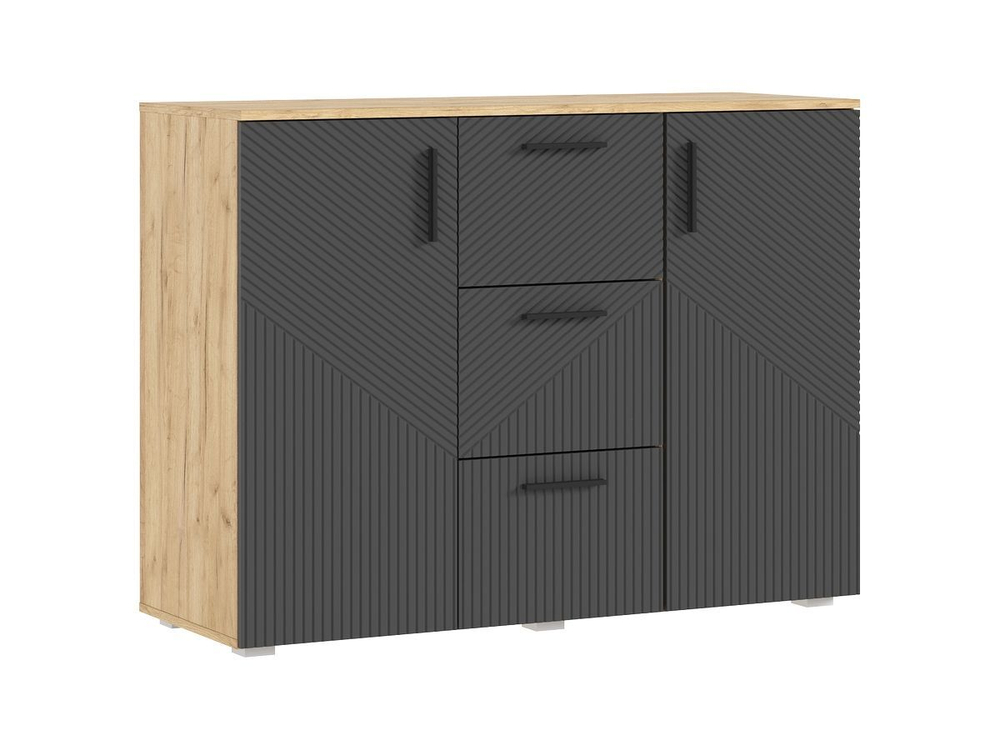 Комод для одежды с ящиками и полками Браш Мени Грин/Дуб Крафт 3 ящика, 120х45х91 см