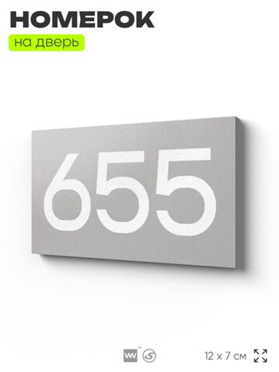 Номер на дверь 655, табличка на дверь для офиса, квартиры, кабинета, аудитории, склада, серая 120х70 мм, Айдентика Технолоджи