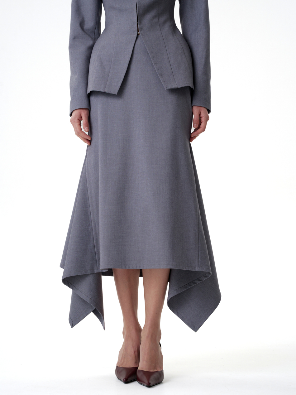 Юбка с клином костюмная серая