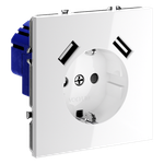 Розетка встраиваемая VOLTUM S70 с заземлением и защитными шторками, 16А, с USB, A+A, (белый глянцевы