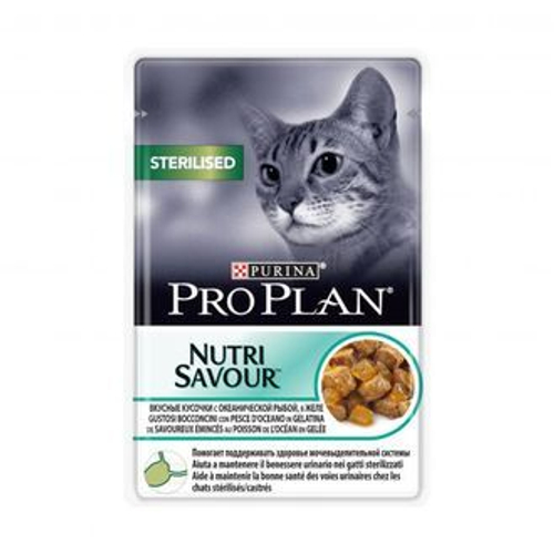 Purina Pro Plan Sterilised Влажный корм для стерилизованных кошек кусочки в желе с океанической рыбкой, 85 г