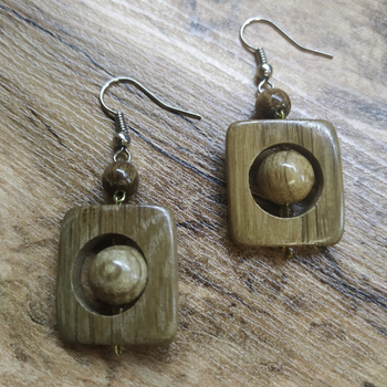 Серьги Квадроглазки, дерево, цвет темно-коричневый, 20x30 мм