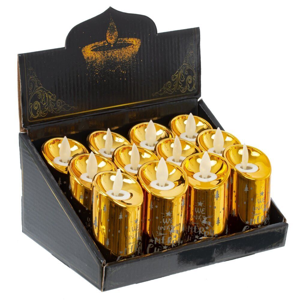 GAEM Изделие декоративное Свеча "Золотая елочка" (подсвет, LR44 х3шт) L4,7 W4,7 H9 см, блок из 12 шт