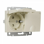 Розетка двойная влагозащ. с зазем. с защит. крышками и шторками (слоновая кость)