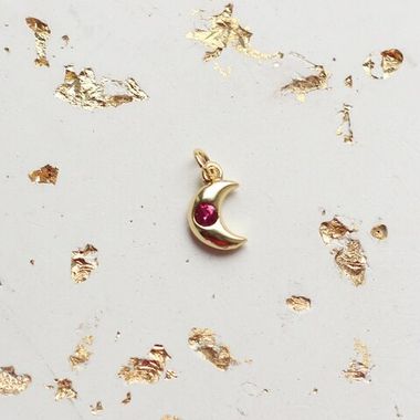 УЦЕНКА!!! Подвеска Месяц с розовым фианитом, 10x6.5 мм, позолота У042