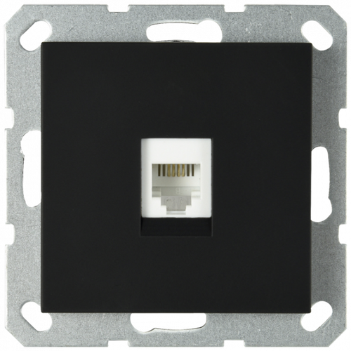 Интернет-розетка RJ45 с накладкой, цвет черный матовый (soft touch)