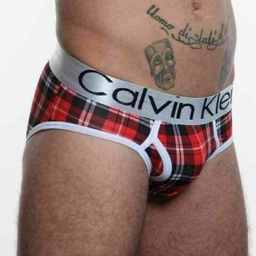 Мужские трусы брифы красные в клетку Calvin Klein Red