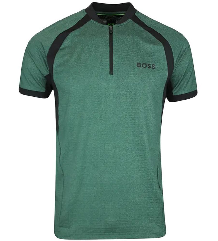 Мужская теннисная футболка BOSS MatchМяч TOC Zip-Neck Slim-Fit - open green