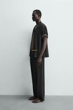 ZARA СТРУЯЩИЕСЯ БРЮКИ RELAXED FIT, ЧЕРНЫЙ