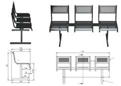 Секция стульев перфорированная трехместная неразборная на квадратной тру