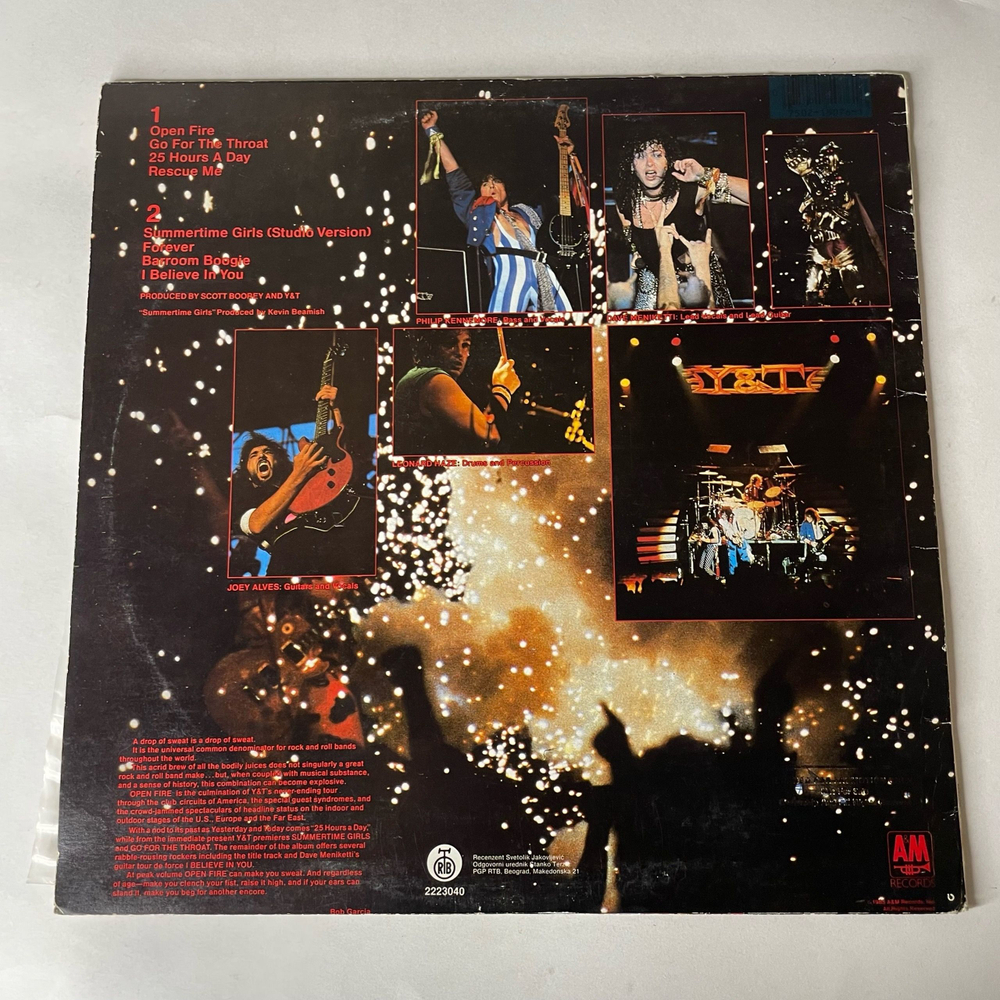 Винтажная виниловая пластинка LP Y and T, Open Fire (Югославия 1985)