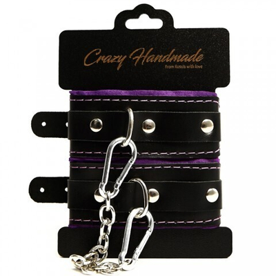 Наручники скругленные черные с мягкой фиолетовой подкладкой
