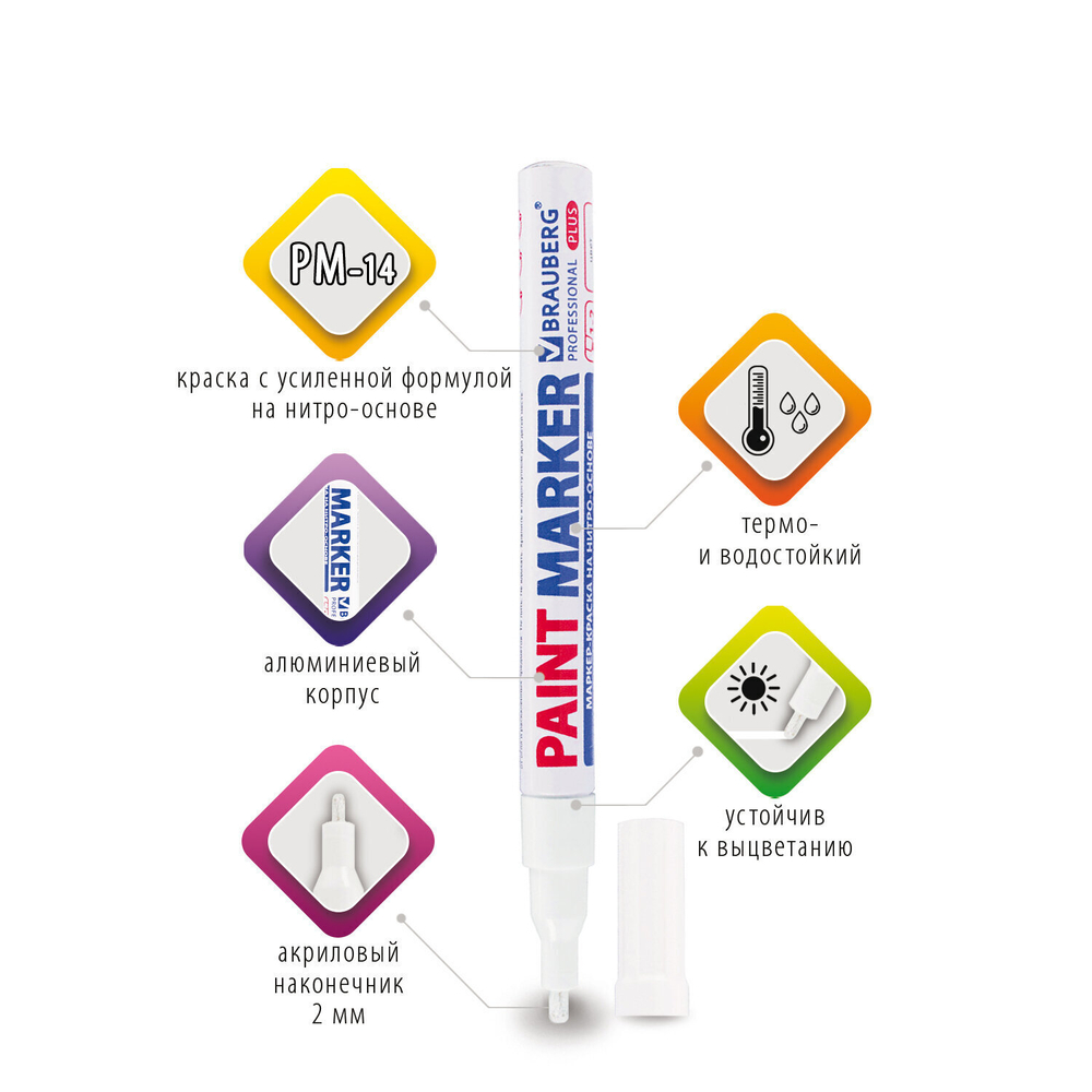 Маркер-краска лаковый (paint marker) 2 мм белый нитро-основа алюминиевый корпус BRAUBERG PROFESSIONAL PLUS (12 штук в упаковке)