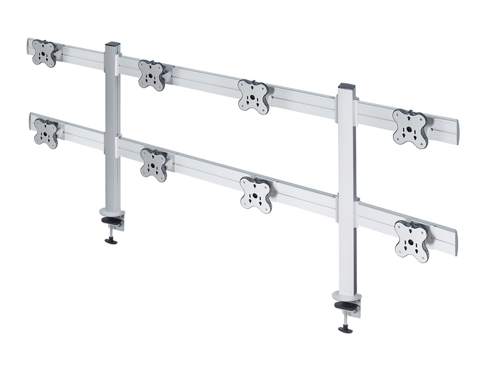 ErgoFount TBSS-800C Настольное крепление для 8 мониторов диагональю до 24'' конфигурации 2х5 с зажимом к столу типа "С". Цвет - серебристый