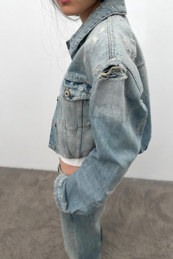 ZARA УКОРОЧЕННАЯ ДЖИНСОВАЯ КУРТКА TRF, СИНИЙ