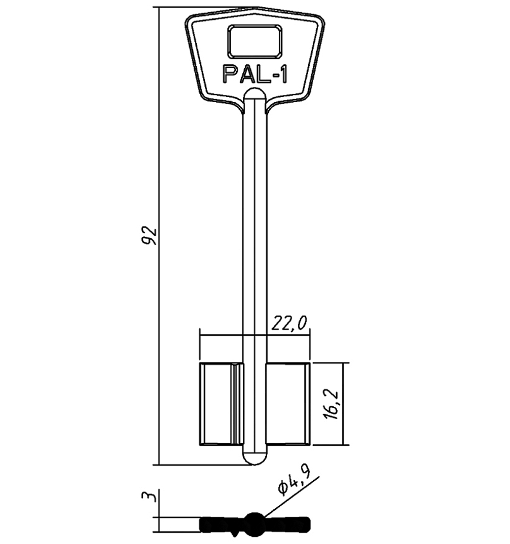 Заготовка сувальдного ключа 14172 PLD1D PAL1 (желтый)