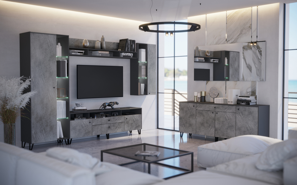 Шкаф Оливия, Графит, Мрамор Глянец