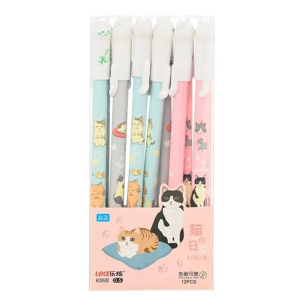 Ручка гелевая, пиши-стирай, Basir, синие чернила, серия "КОШЕЧКИ", разноцветный корпус