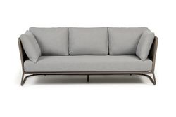 "Багамы" диван 3-местный плетеный из роупа, каркас алюминий бежево-серый (RAL7006) муар, роуп серо-коричневый 23мм, ткань светло-серая