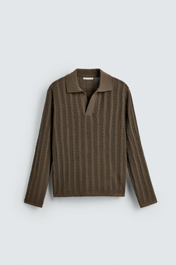 ZARA ПОЛО С УЗОРОМ «КОСЫ», РЫЖЕВАТО-КОРИЧНЕВЫЙ