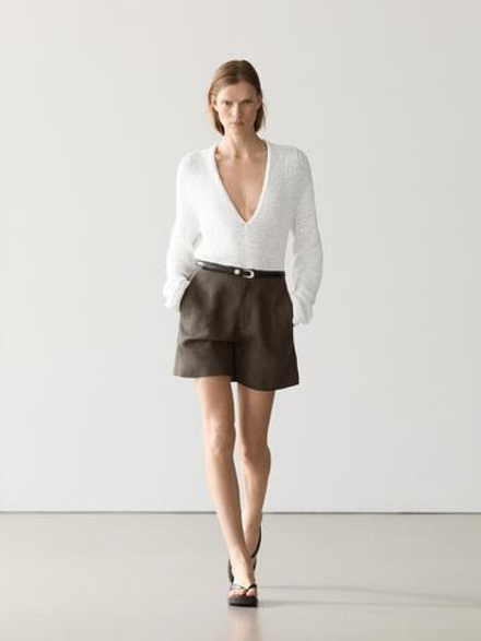 Massimo Dutti Короткие льняные бермуды, зеленый