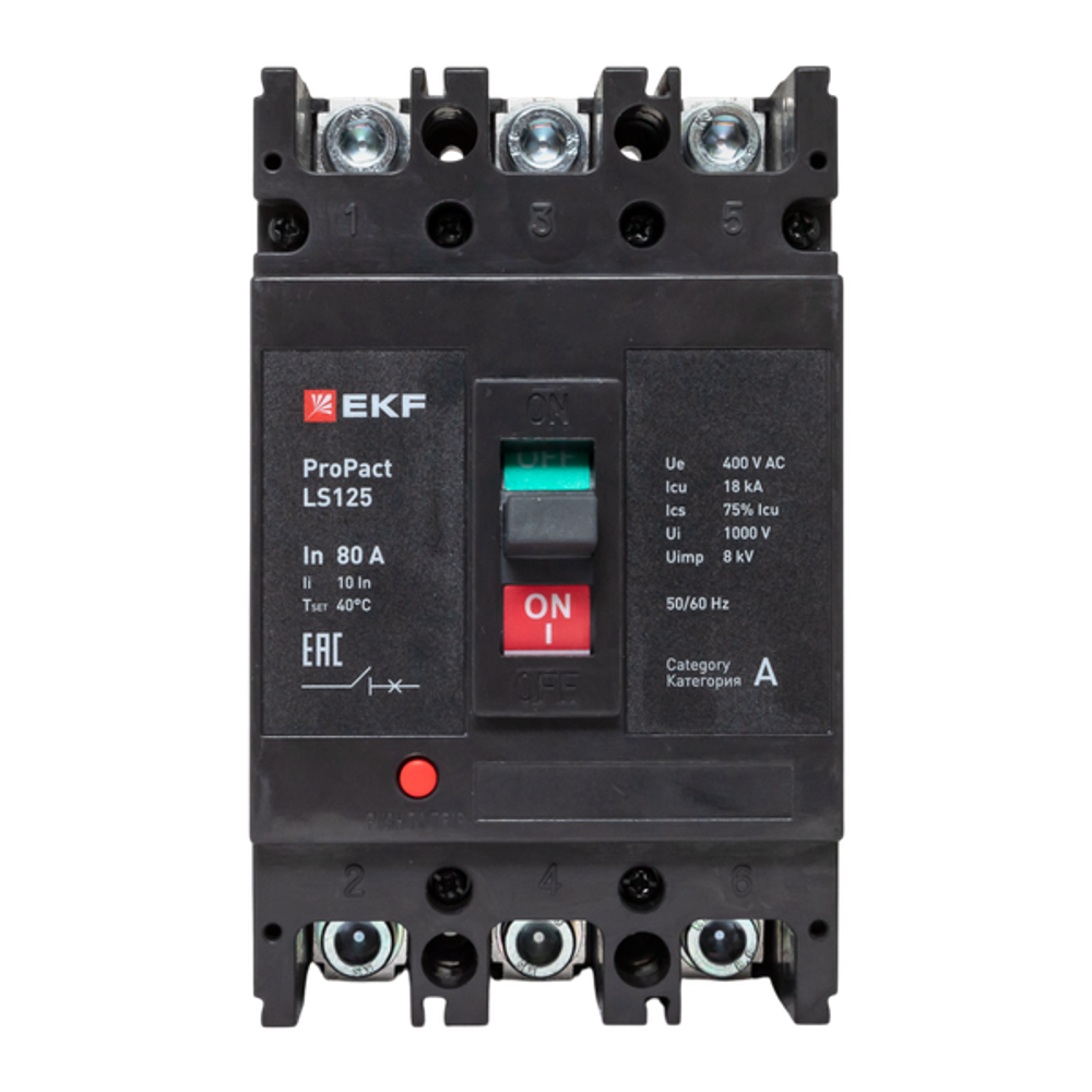 Выключатель автоматический 3п 80А 18кА LS125 ProPact EKF mccb-125-18-3-80-ls