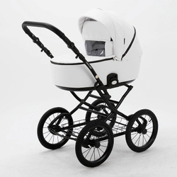 Детская коляска Adamex Porto Retro Deluxe 2 в 1 PO-SA01 (Белая.кожа)