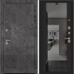 Входная металлическая дверь с зеркалом Бункер BN-08 Марморино темный/ зеркало тонированное ФЛЗ-1 Черный крарц