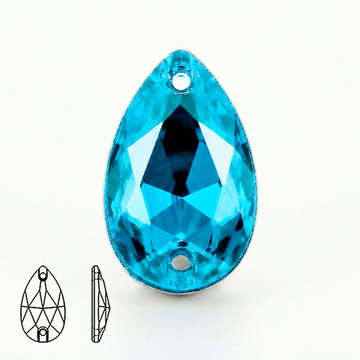 Пришивные стеклянные стразы (Aquamarine / Аквамарин, форма “капля” / Teardrop)