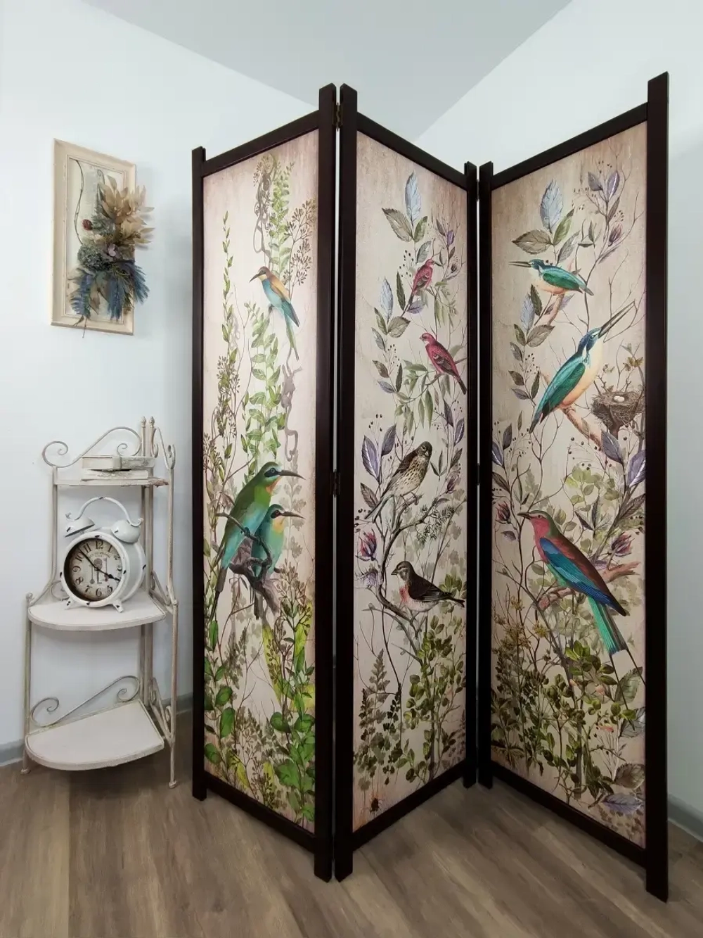 Ширма из массива дерева "Птички" 180см